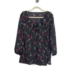 Lane Bryant Top Women 14 Black Floral Ruffle Heart Pullover Whimsigoth Fairy 80s